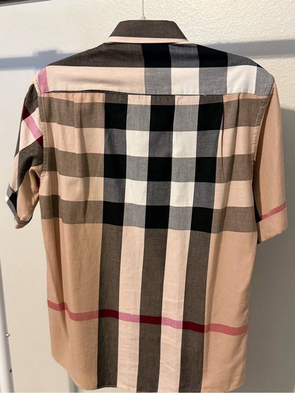 Burberry Short-Sleeve Button-Down Shirt in Beige, Black & Red Plaid - Picture 2 of 3